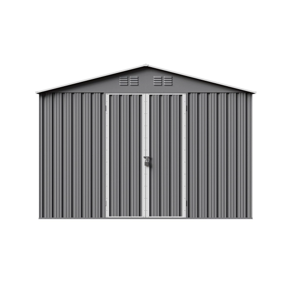 Domek ogrodowy narzędziowy metalowy NORDVIC Thor 283x313 cm - uchylne Drzwi, Ocynkowany, Dwuspadowy Dach, Wentylacja, Light Grey